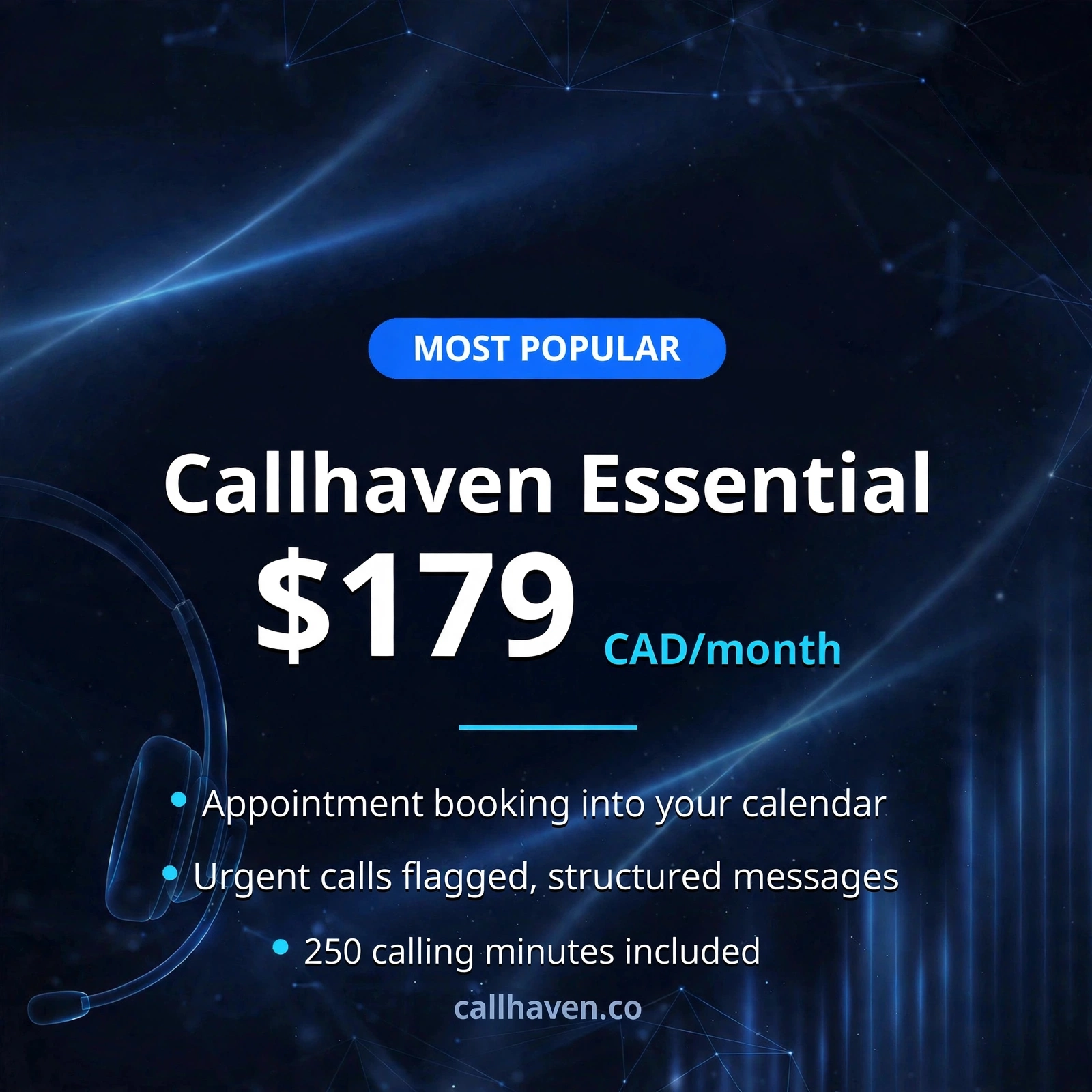Callhaven Essential plan — $179 CAD per month