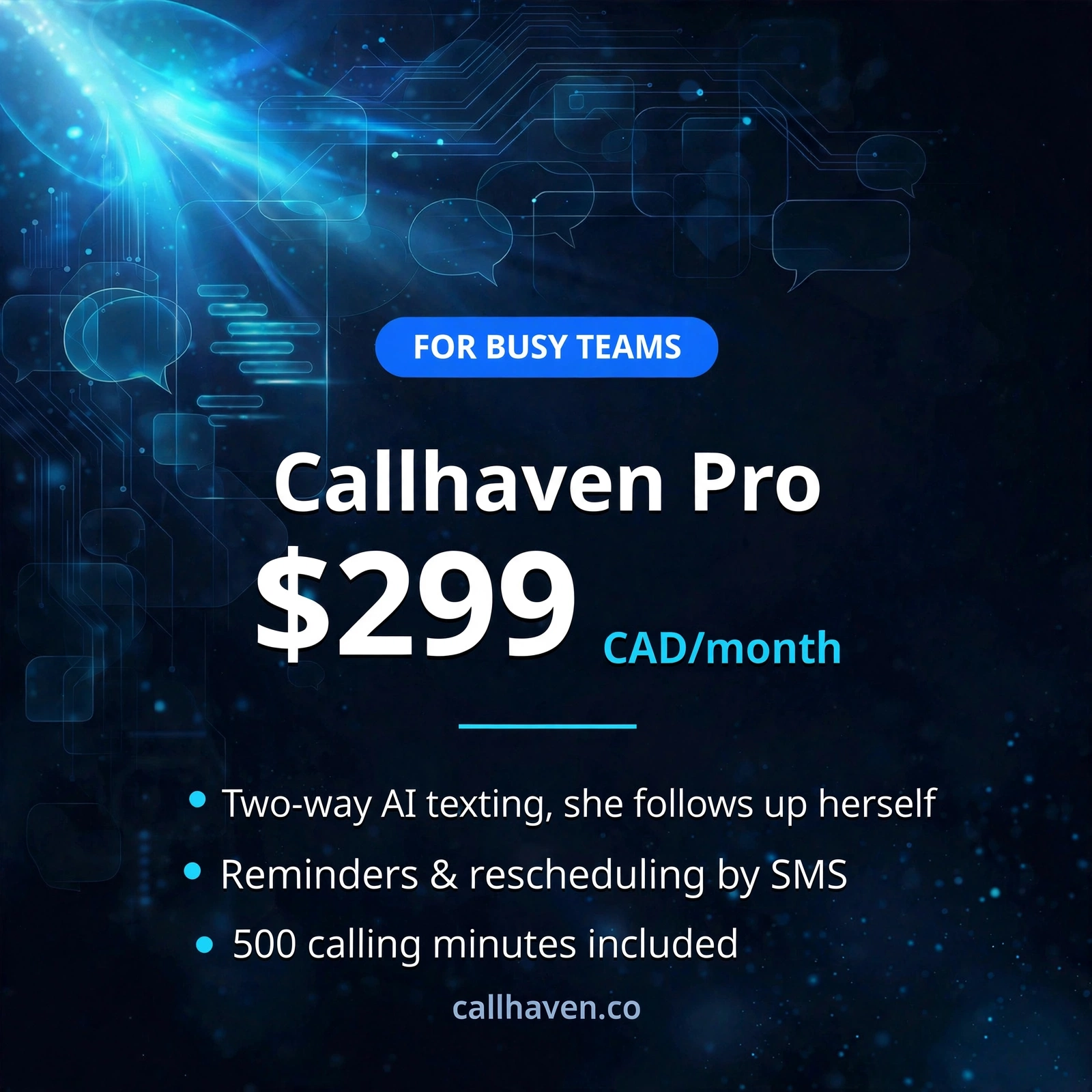 Callhaven Pro plan — $299 CAD per month
